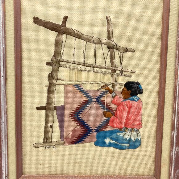 Native American framed needlepoint picture wall art Southwest home decor - Picture 2 of 7